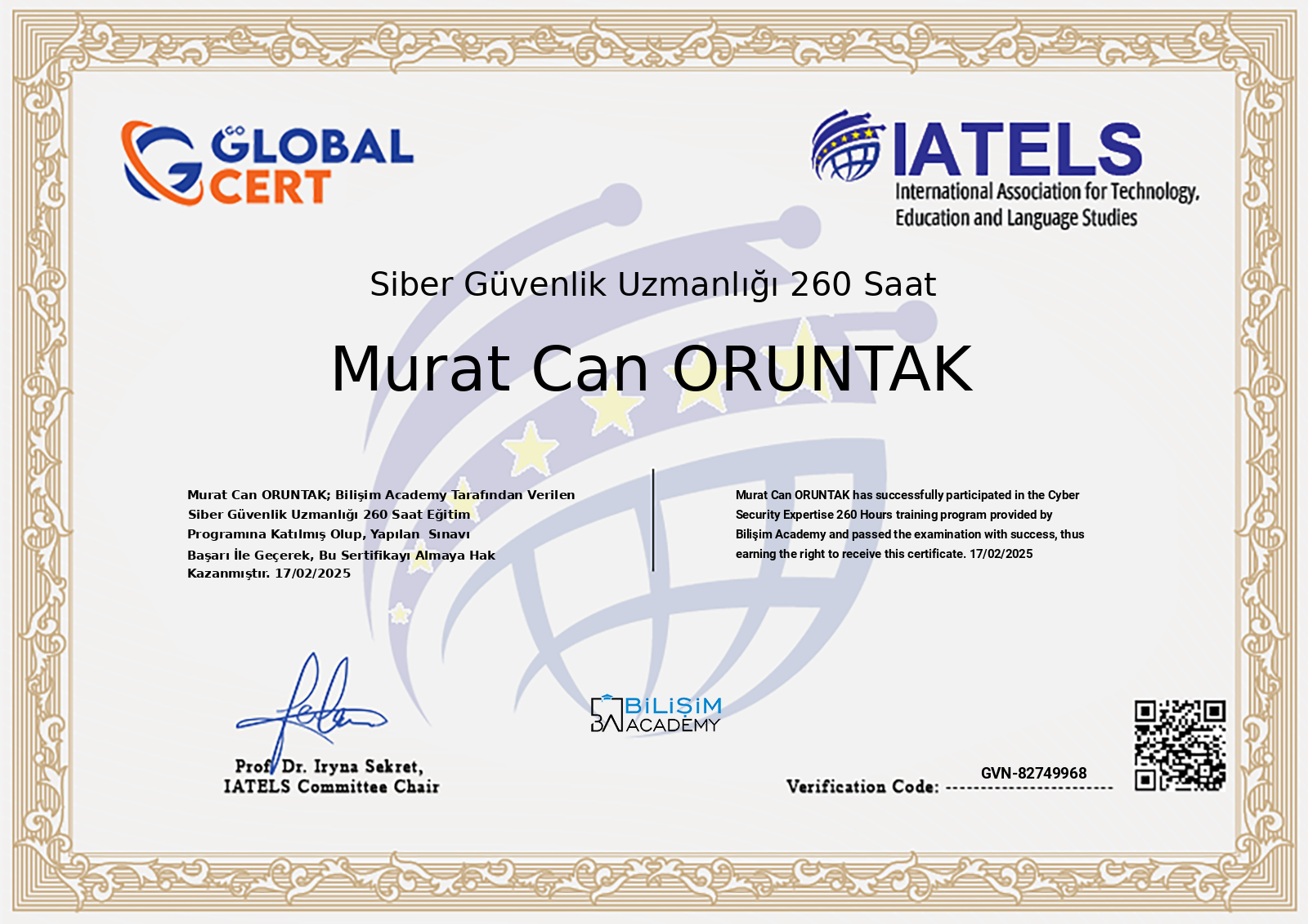 Cyber Security Expertise 260 Hours Certificate